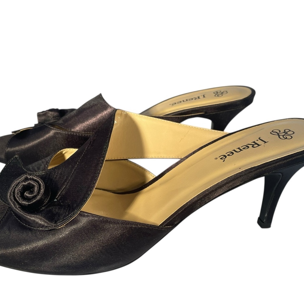 J.Renee Black Satin Rosette Slide Mules Size 13W - Picture 8 of 13